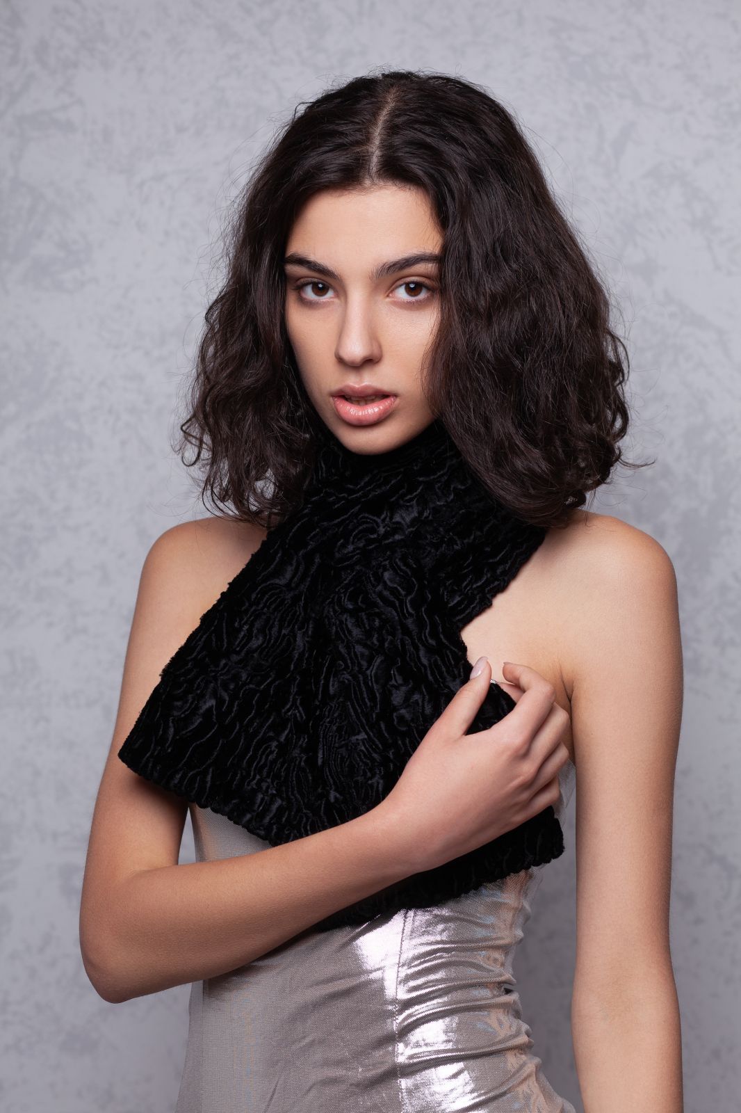 Faux fur women's skarf - Astrakhan Obsidian