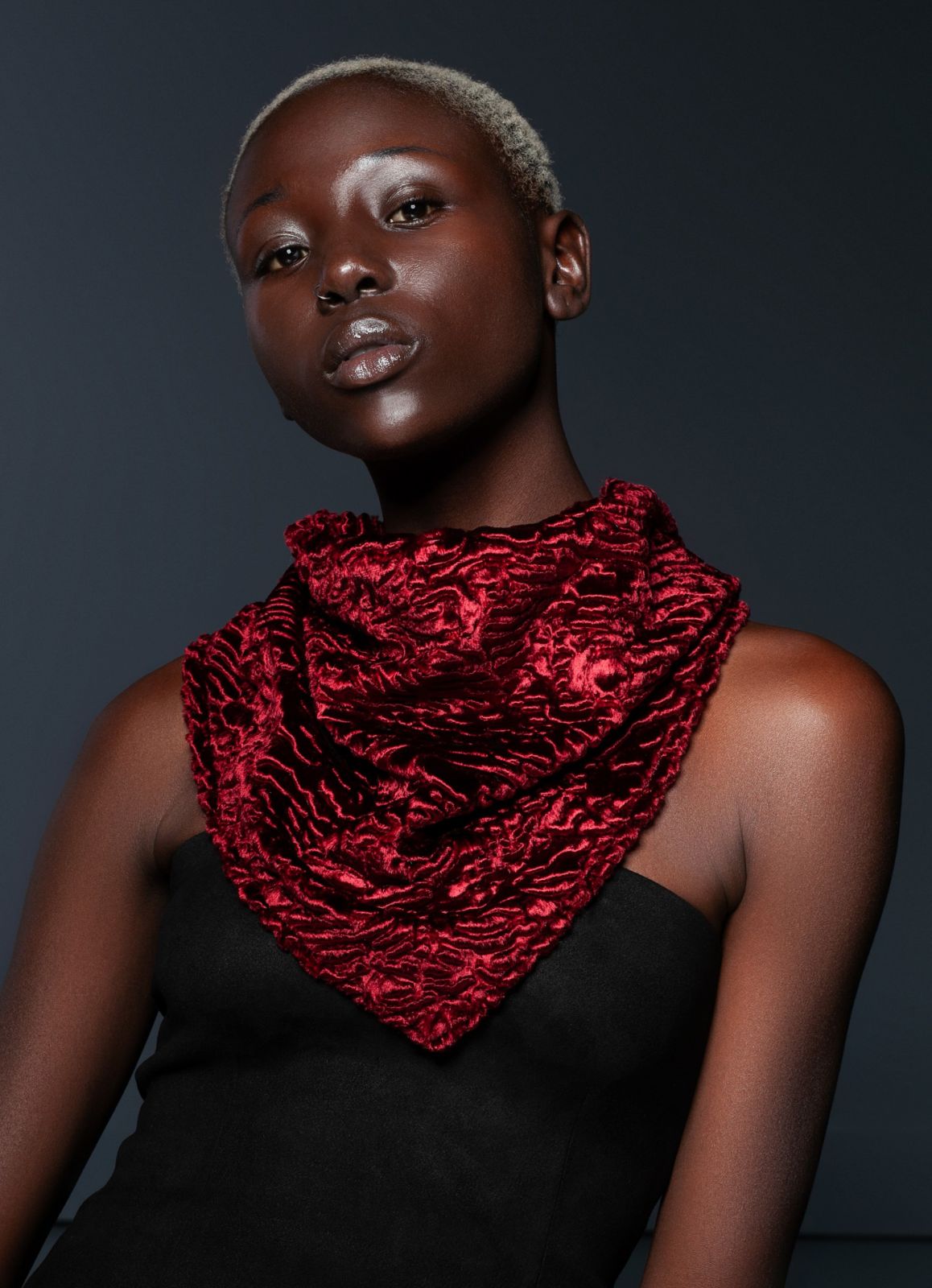 Faux fur women's kerchief - Astrakhan Garnet