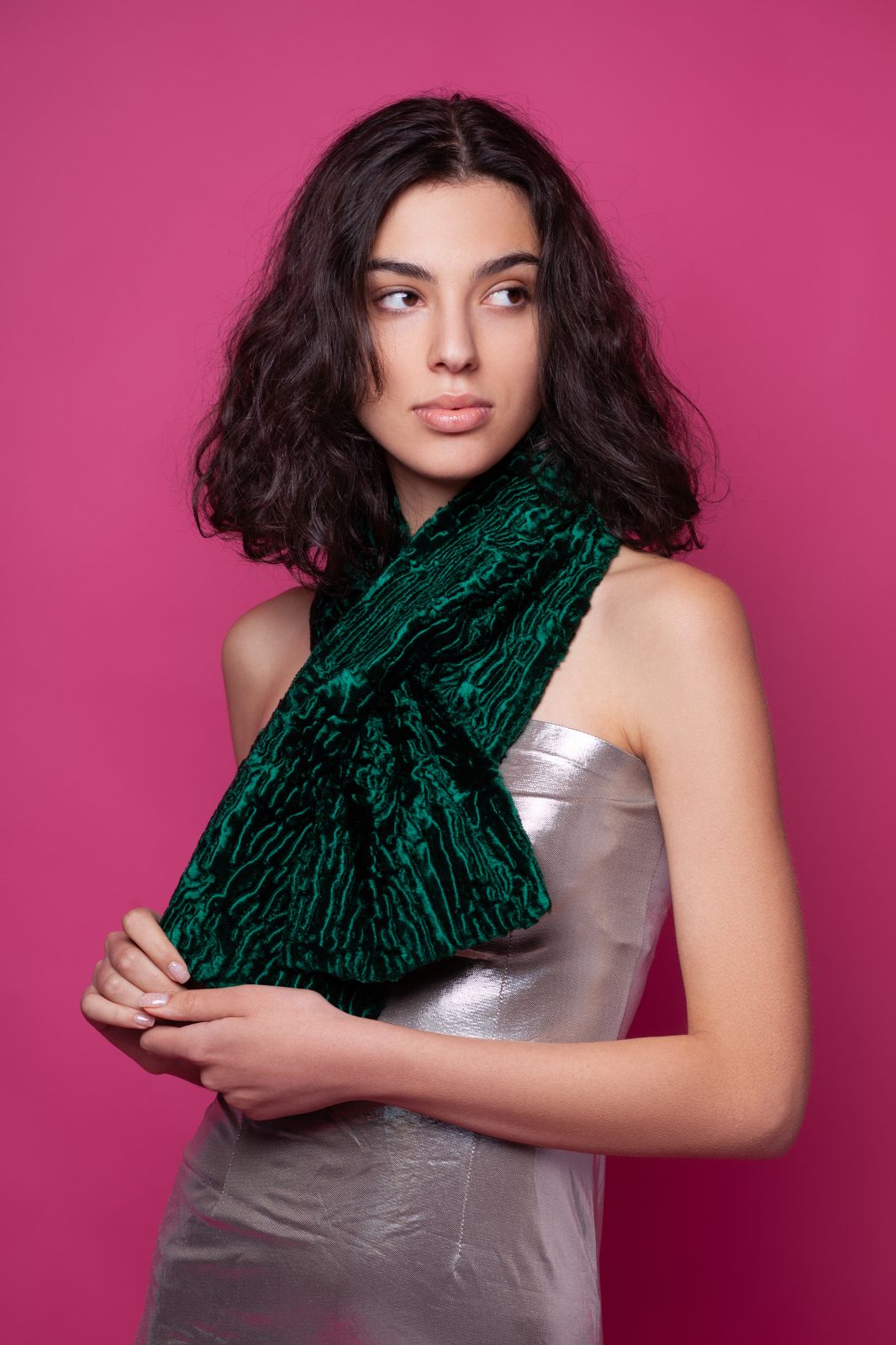 Faux fur women's skarf - Astrakhan Emerald