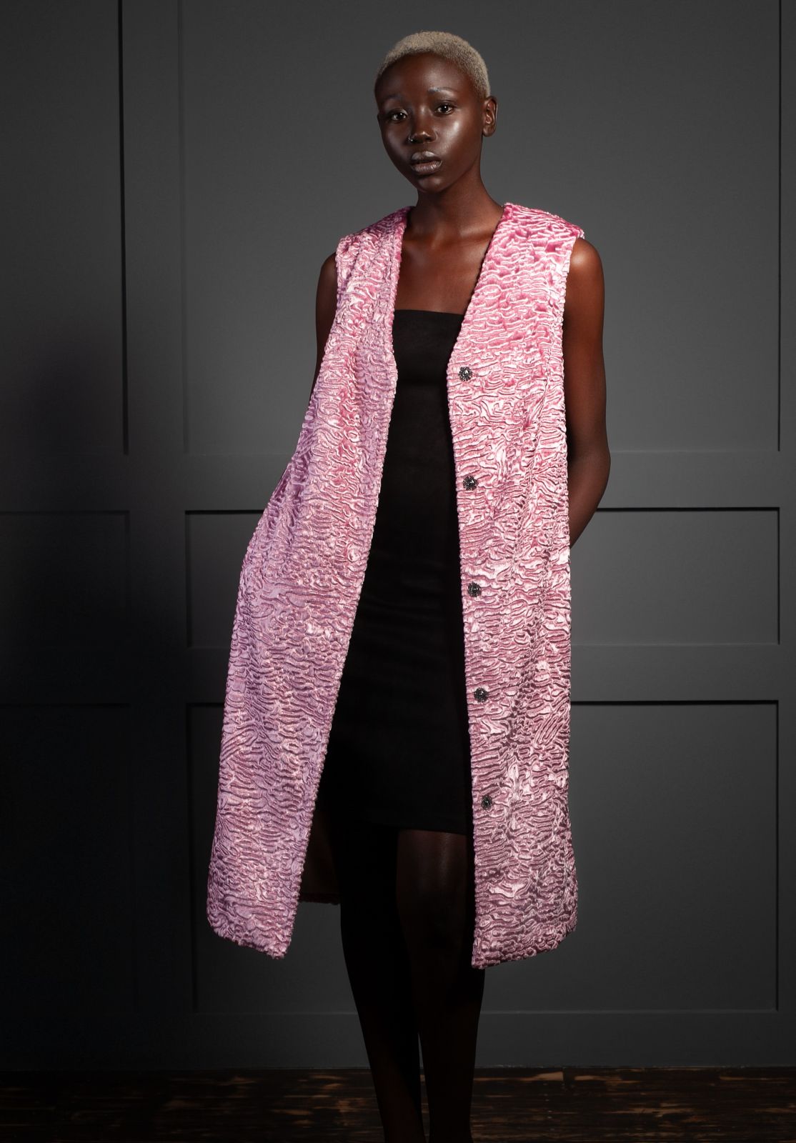 Faux fur women's vest - Astrakhan Quartz