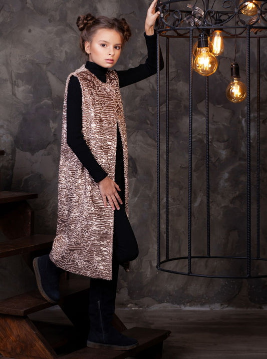 Faux fur kid's vest - Astrakhan Onyx