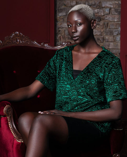 Faux fur women's sweater - Astrakhan Emerald