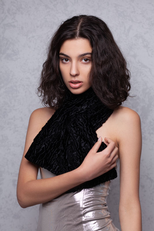 Faux fur women's skarf - Astrakhan Obsidian
