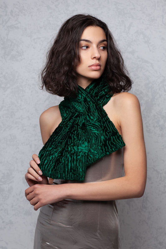 Faux fur women's skarf - Astrakhan Emerald