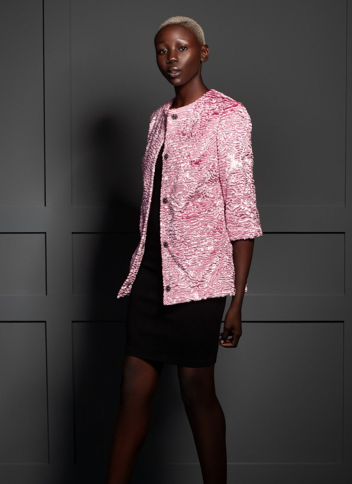 Faux fur women's jacket - Astrakhan Quartz