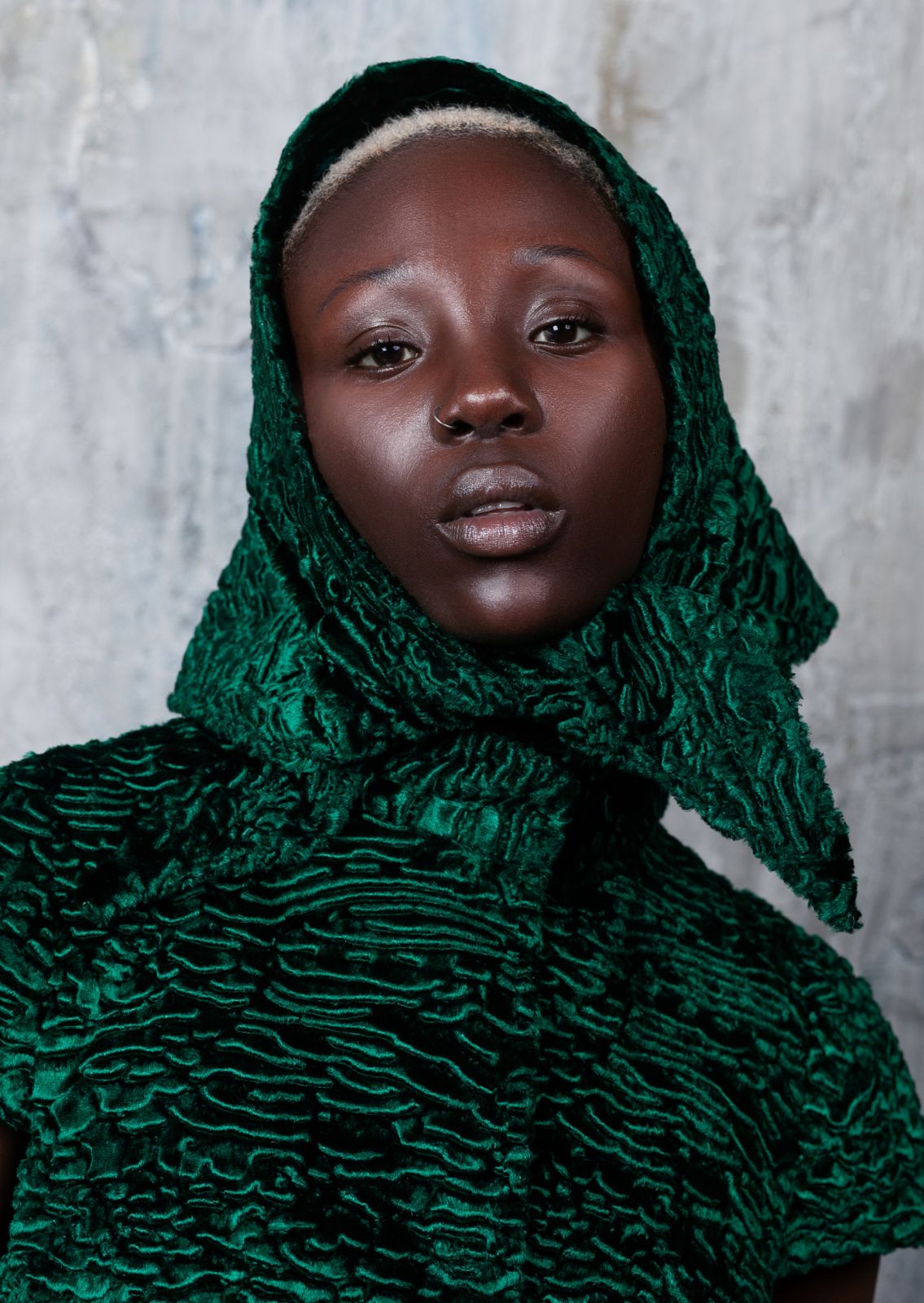 Faux fur women's kerchief - Astrakhan Emerald
