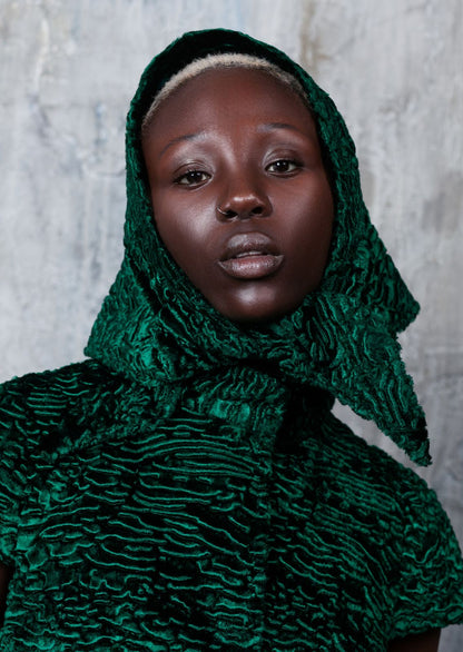 Faux fur women's kerchief - Astrakhan Emerald