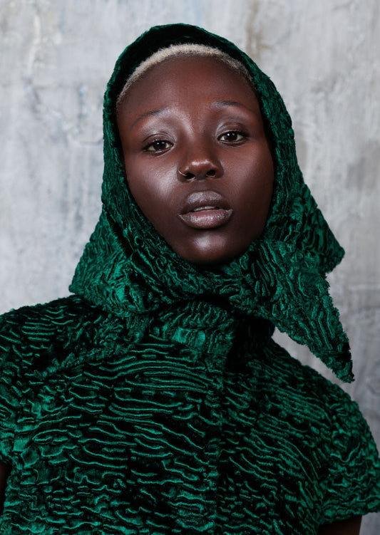 Faux fur women's kerchief - Astrakhan Emerald