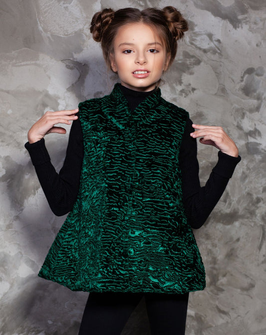 Faux fur kid's vest - Astrakhan Emerald