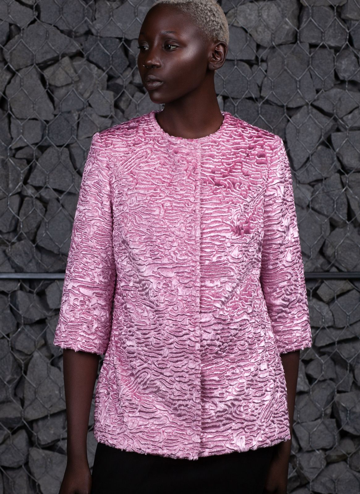 Faux fur women's jacket - Astrakhan Quartz