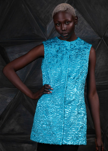 Faux fur women's vest - Astrakhan Aquamarine