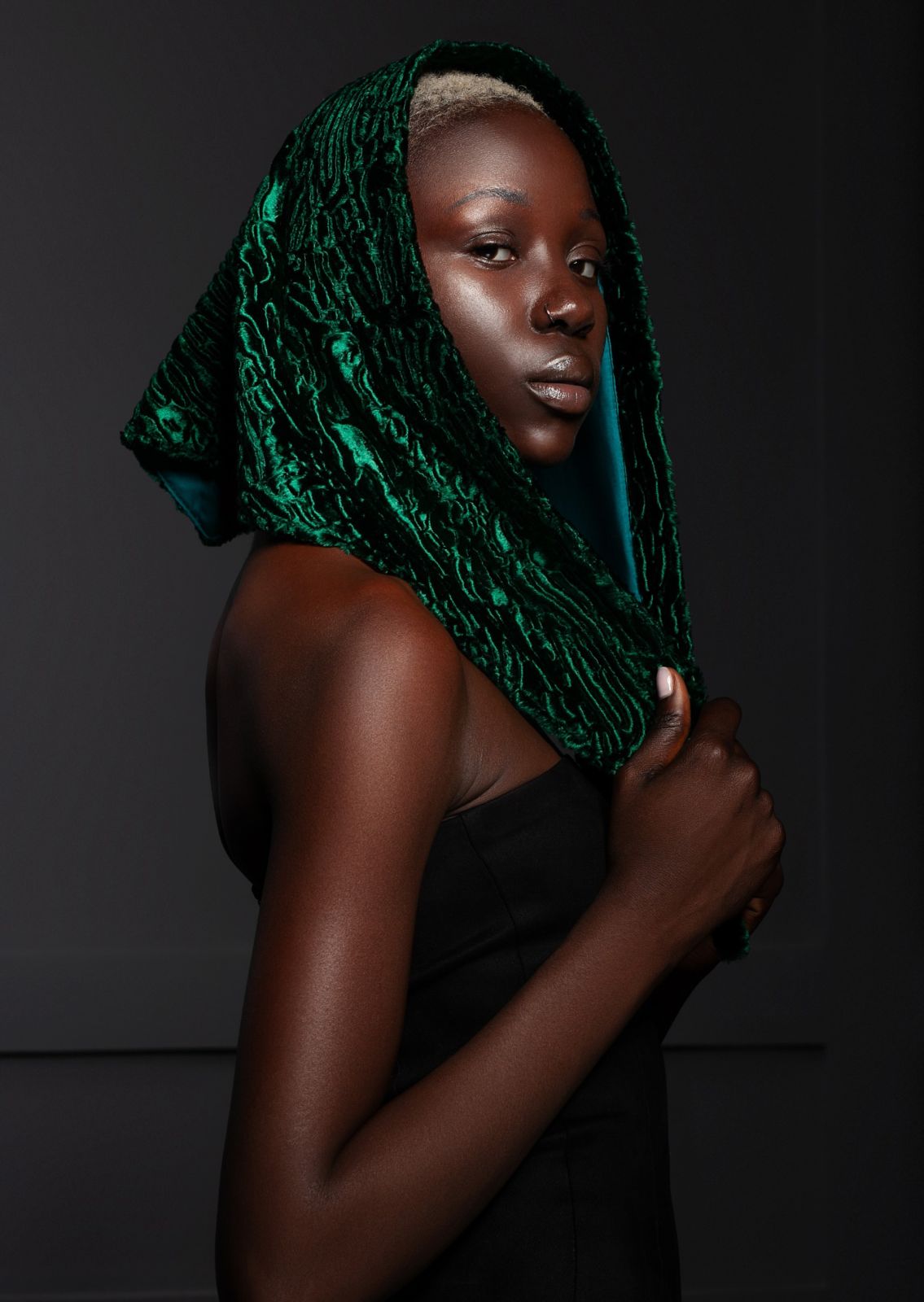 Faux fur women's kerchief - Astrakhan Emerald