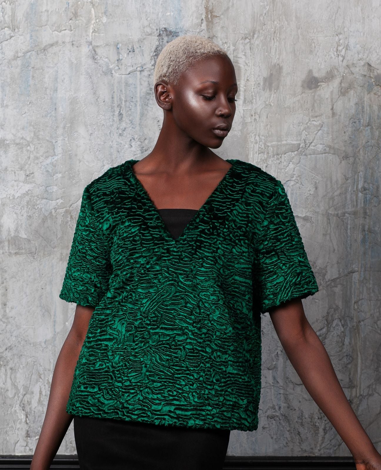 Faux fur women's sweater - Astrakhan Emerald