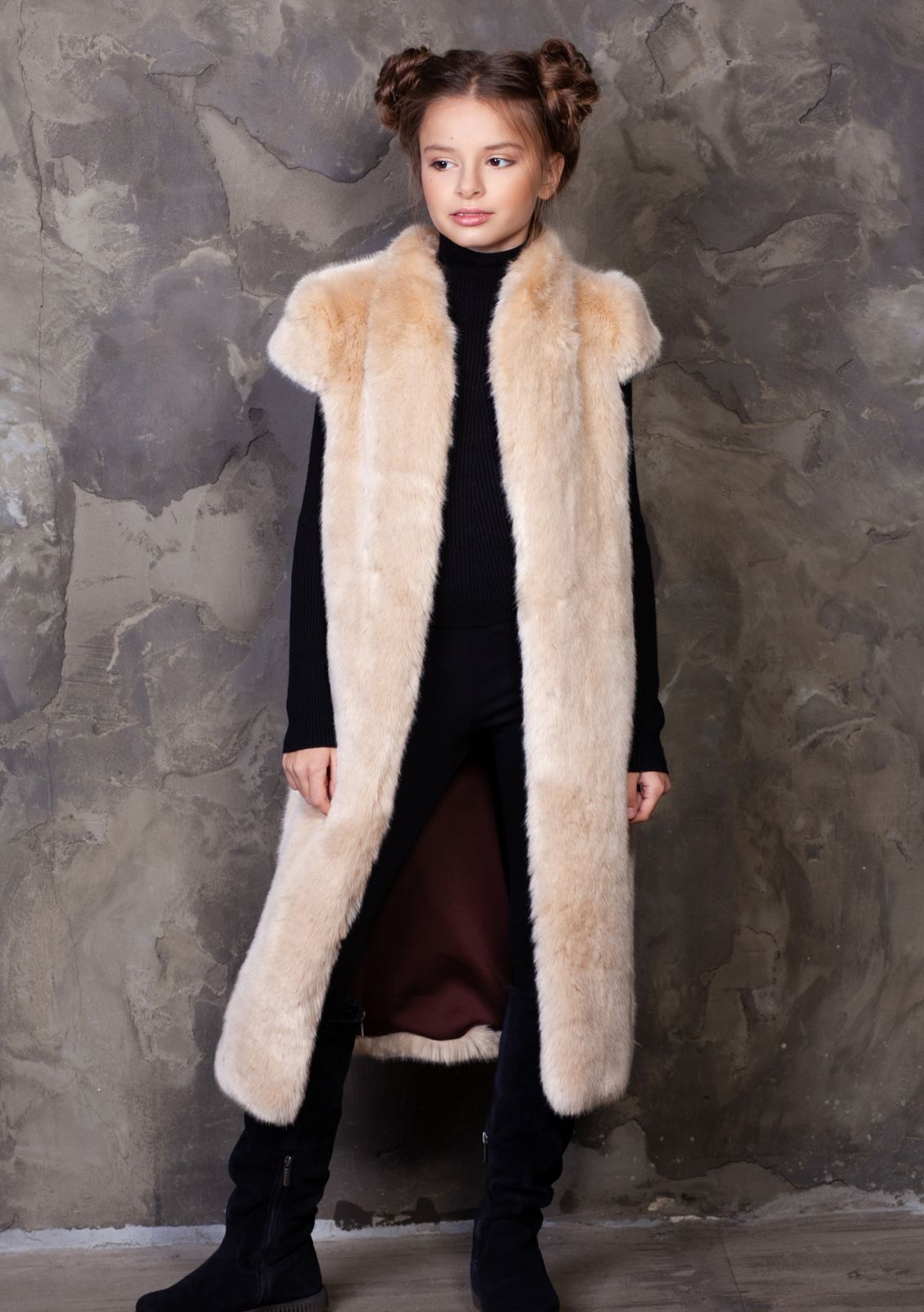 Faux fur kid's vest - Sable Onyx