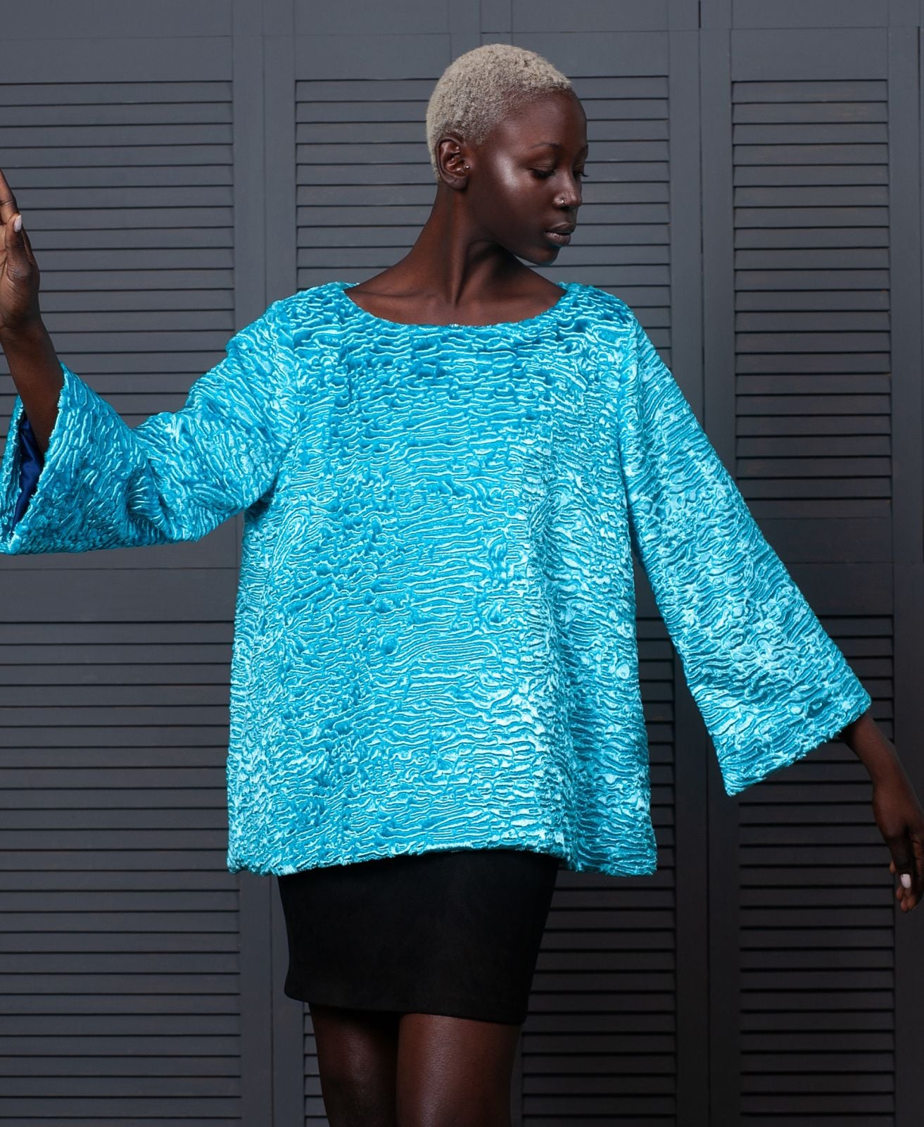 Faux fur women's sweater - Astrakhan Aquamarine