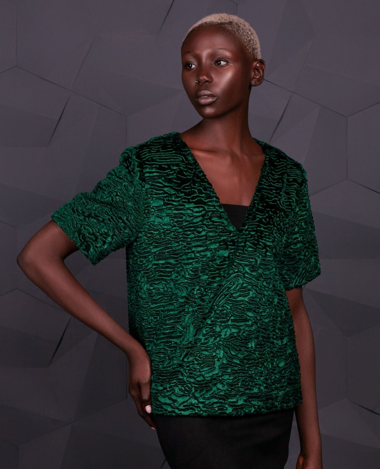 Faux fur women's sweater - Astrakhan Emerald