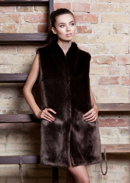 Faux fur women's vest - Sable Chocolate