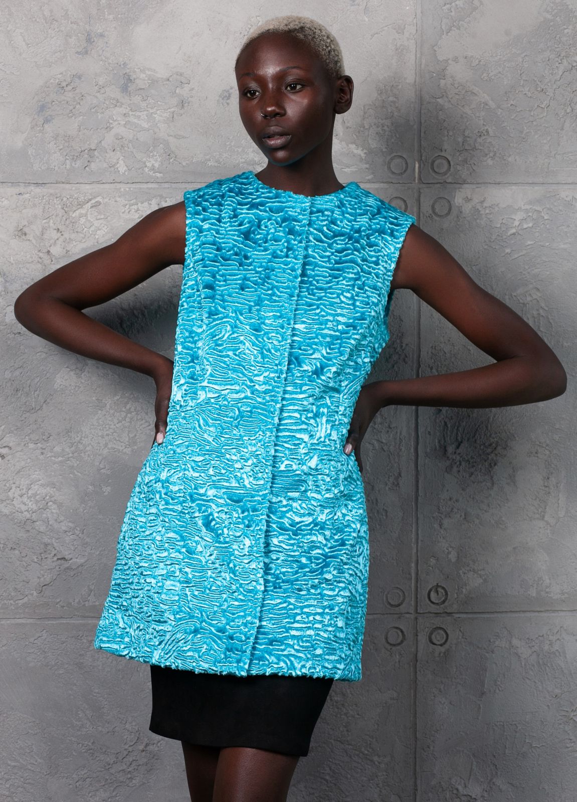 Faux fur women's vest - Astrakhan Aquamarine